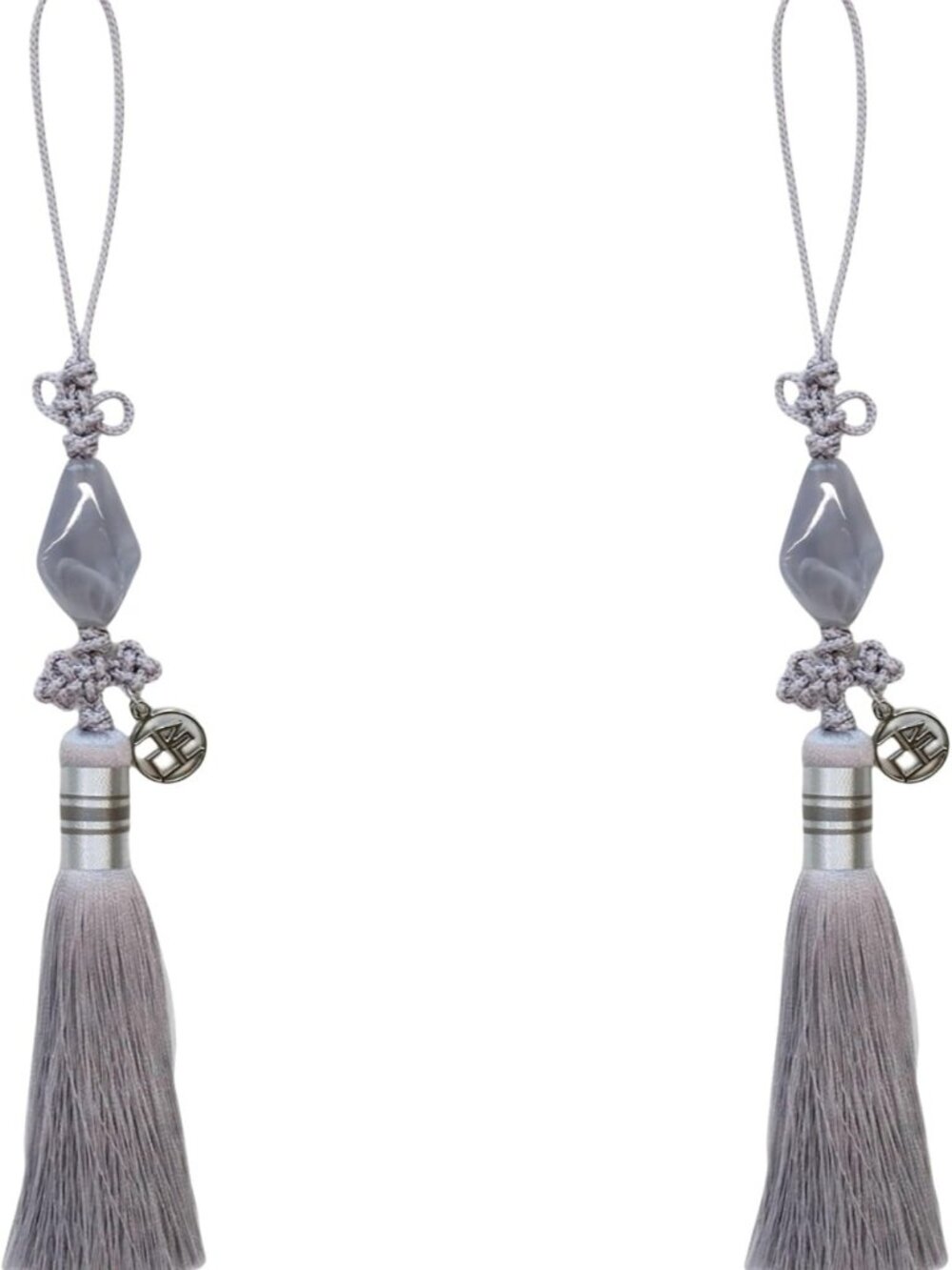 Korean-Inspired Tassel Charm Keychain Accessory, Traditional Bag Pendant - Grey